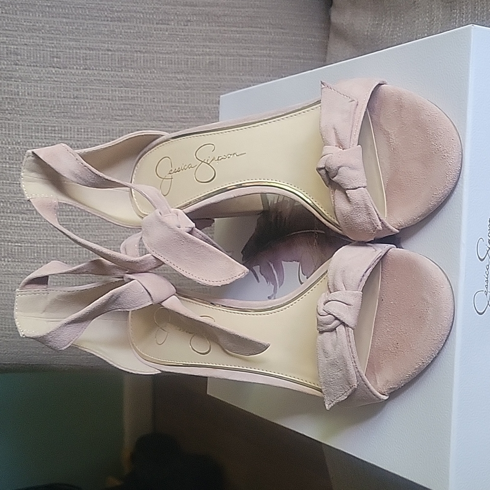 Blush suede tie sandal
